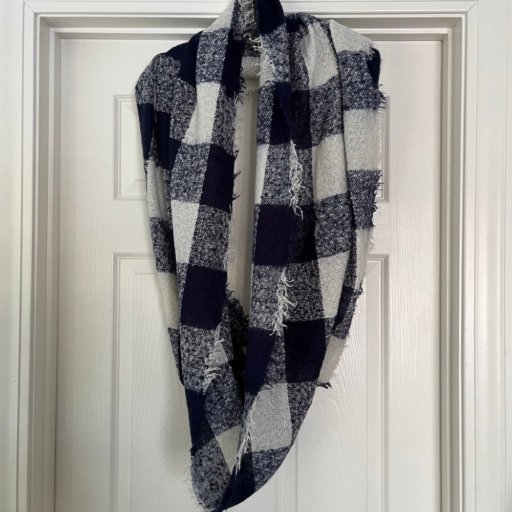 Navy buffalo plaid scarf